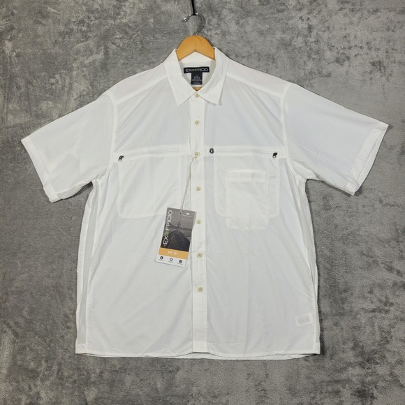 ExOfficio Mens Reef Runner Short Sleeve Shirt White UPF 30+ Lightweight Large - Picture 1 of 10